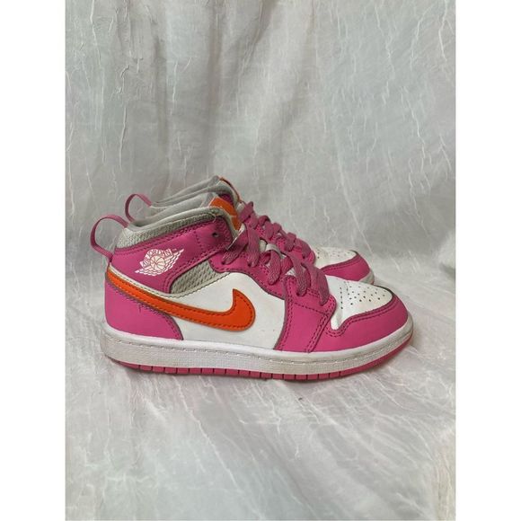 Nike Air Jordan 1 Mid Girls 13C Pinksicle Safety Orange Pink - Picture 1 of 6